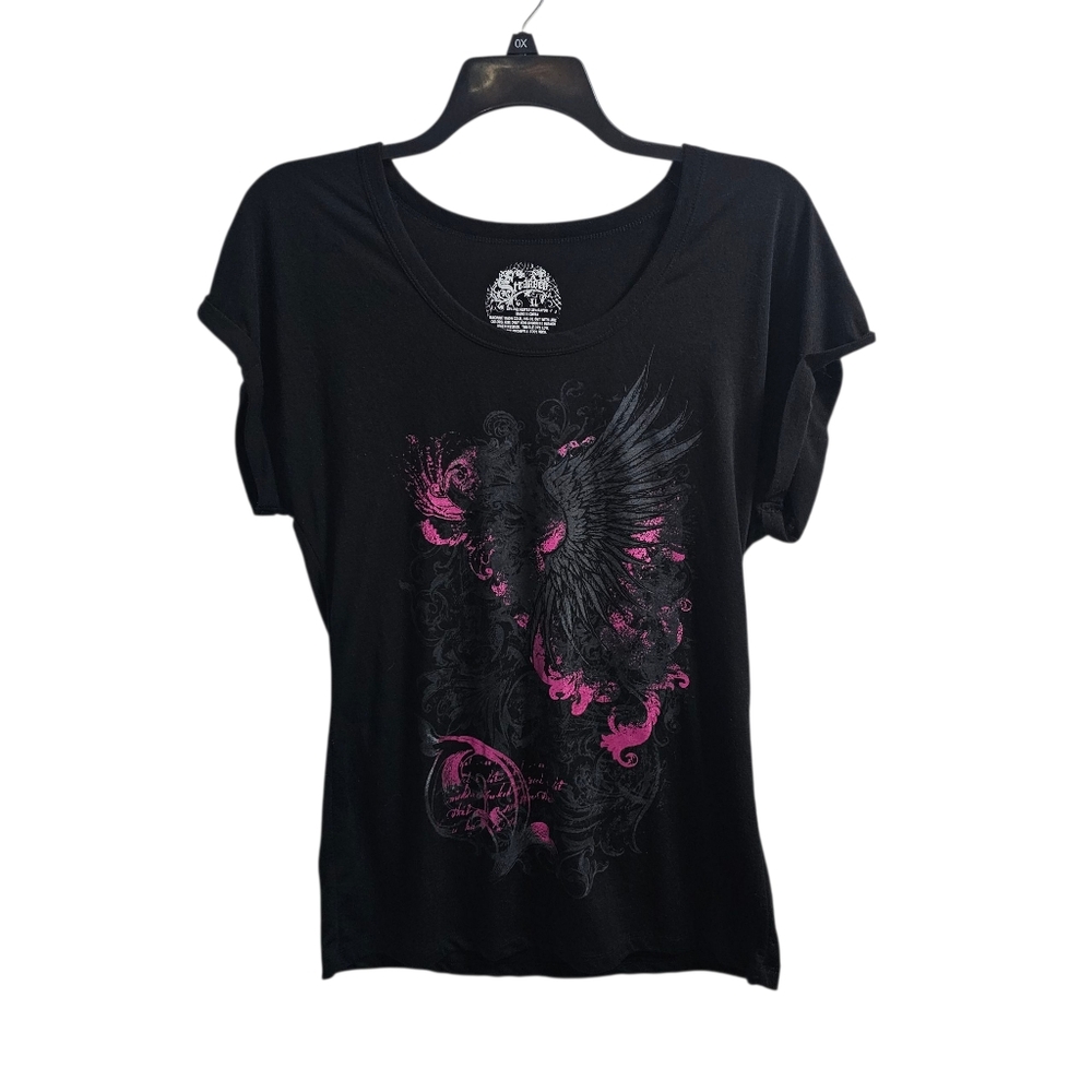 Stranded Vintage y2k Black Pink Top XL Capped Sleeves